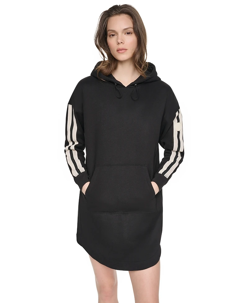 Dkny Sport Women's Textured Tape Logo Shirt Tail Hem Hoodie Dress