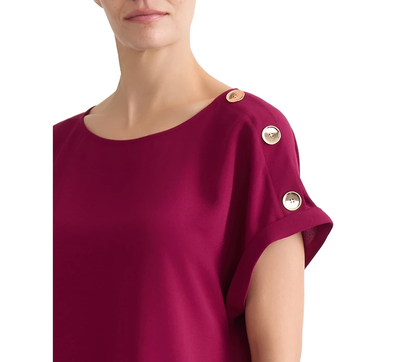 Jones New York Women's Shoulder Button Detail Crepe Blouse