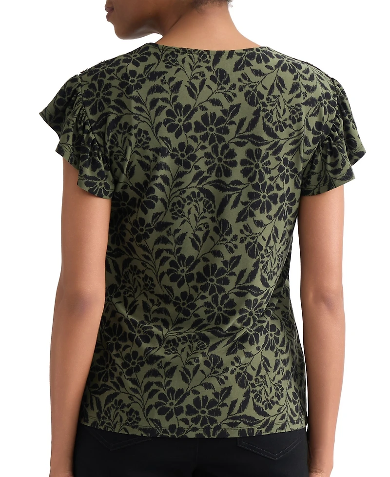 Jones New York Women's Printed Flutter-Sleeve Top