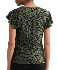 Jones New York Women's Printed Flutter-Sleeve Top