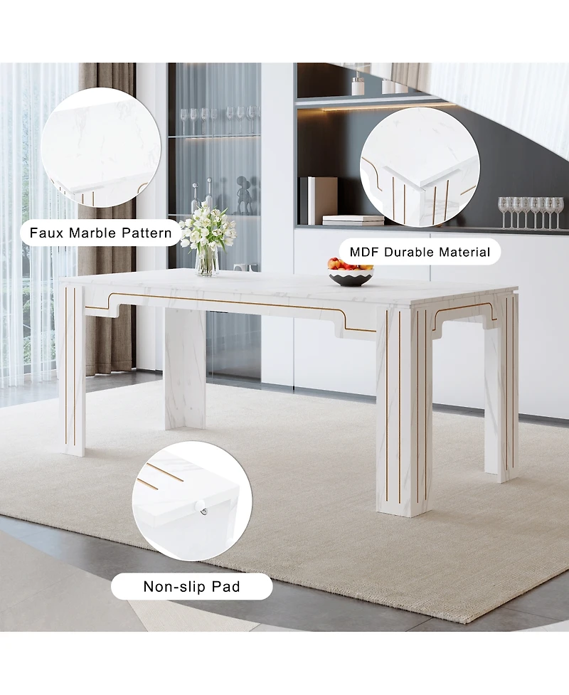 Streamdale Furniture 71" Marble Pattern Mdf Dining Table with Grooved Legs (Seats 6-8)
