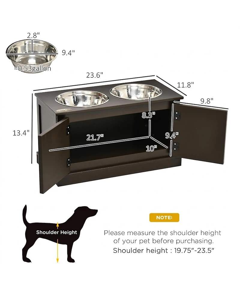 Ruie Elevated Dog Bowls with Storage Cabinet and Two Stainless Steel Bowls for Large Dogs
