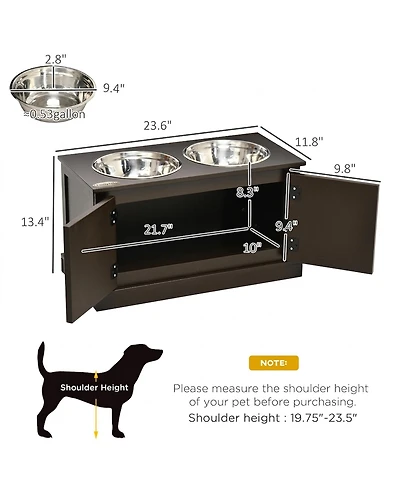 Ruie Elevated Dog Bowls with Storage Cabinet and Two Stainless Steel Bowls for Large Dogs