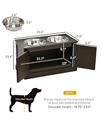 Ruie Elevated Dog Bowls with Storage Cabinet and Two Stainless Steel Bowls for Large Dogs