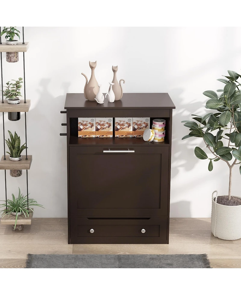 Ruie Pet Feeder Station Storage Cabinet with Raised Dog Bowls and Side Hooks