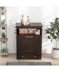 Ruie Pet Feeder Station Storage Cabinet with Raised Dog Bowls and Side Hooks