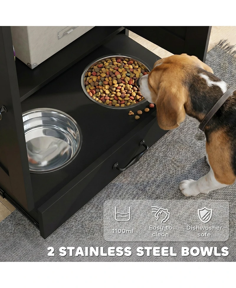 Ruie Dog Feeding Station Cabinet with Hidden Raised Bowls and Adjustable Panel