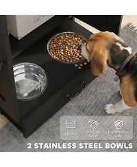 Ruie Dog Feeding Station Cabinet with Hidden Raised Bowls and Adjustable Panel