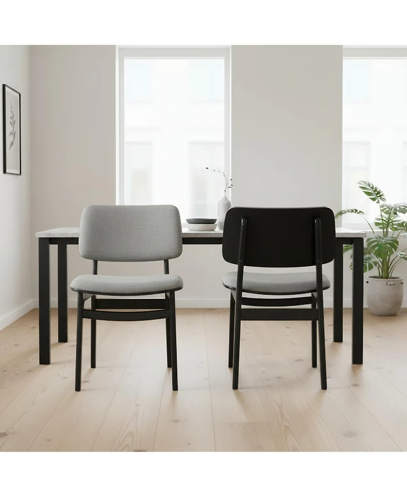 Clihome 2 Piece Fabric Dining Chair with Wood Frame, Modern Upholstered Kitchen Chair, Curved Back Armchair