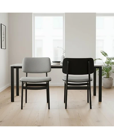 Clihome 2 Piece Fabric Dining Chair with Wood Frame, Modern Upholstered Kitchen Chair, Curved Back Armchair