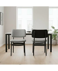 Clihome 2 Piece Fabric Dining Chair with Wood Frame, Modern Upholstered Kitchen Chair, Curved Back Armchair