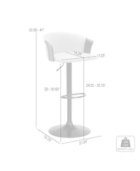 Clihome Leather Adjustable Bar Stool with Wood Arms, Modern Swivel Counter Height Chair, Metal Base Kitchen Stool