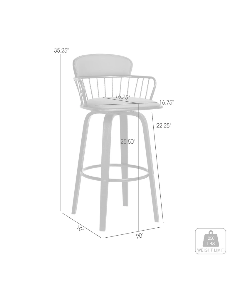 Clihome Leather Bar Stool with Metal Backrest, Industrial Swivel Counter Height Chair, Distressed Wood Leg Kitchen Island Stool