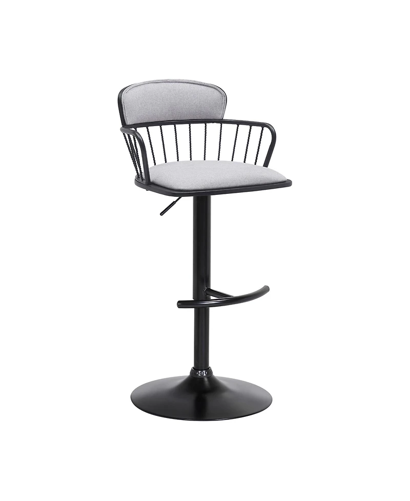 Clihome Fabric Adjustable Bar Stool with Metal Backrest, Modern Swivel Counter Height Chair, Metal Base Kitchen Stool