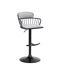Clihome Fabric Adjustable Bar Stool with Metal Backrest, Modern Swivel Counter Height Chair, Metal Base Kitchen Stool