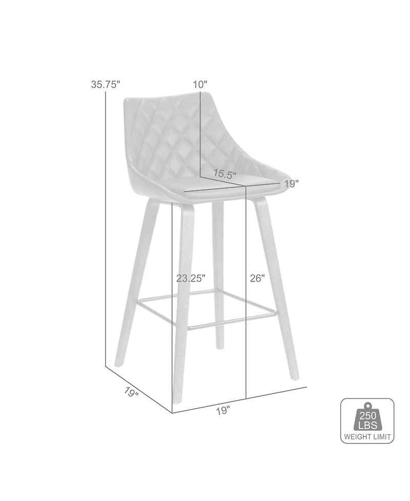 Clihome Leather Bar Stool with Diamond Tufting, Modern Upholstered Counter Height Chair, Wood Leg Kitchen Island Stool