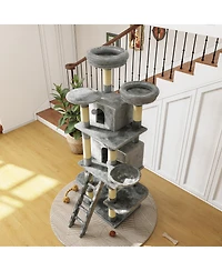 Streamdale Furniture 70.87Inch Cat Tree with 2 Condos, 3 Perches, Hammock, and Sisal Scratching Posts