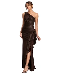 Xscape Women's One-Shoulder Glitter Long Dress