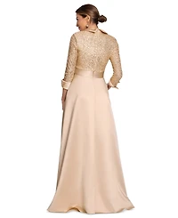 Xscape Women's Sequined Tuxedo Belted Ball Gown