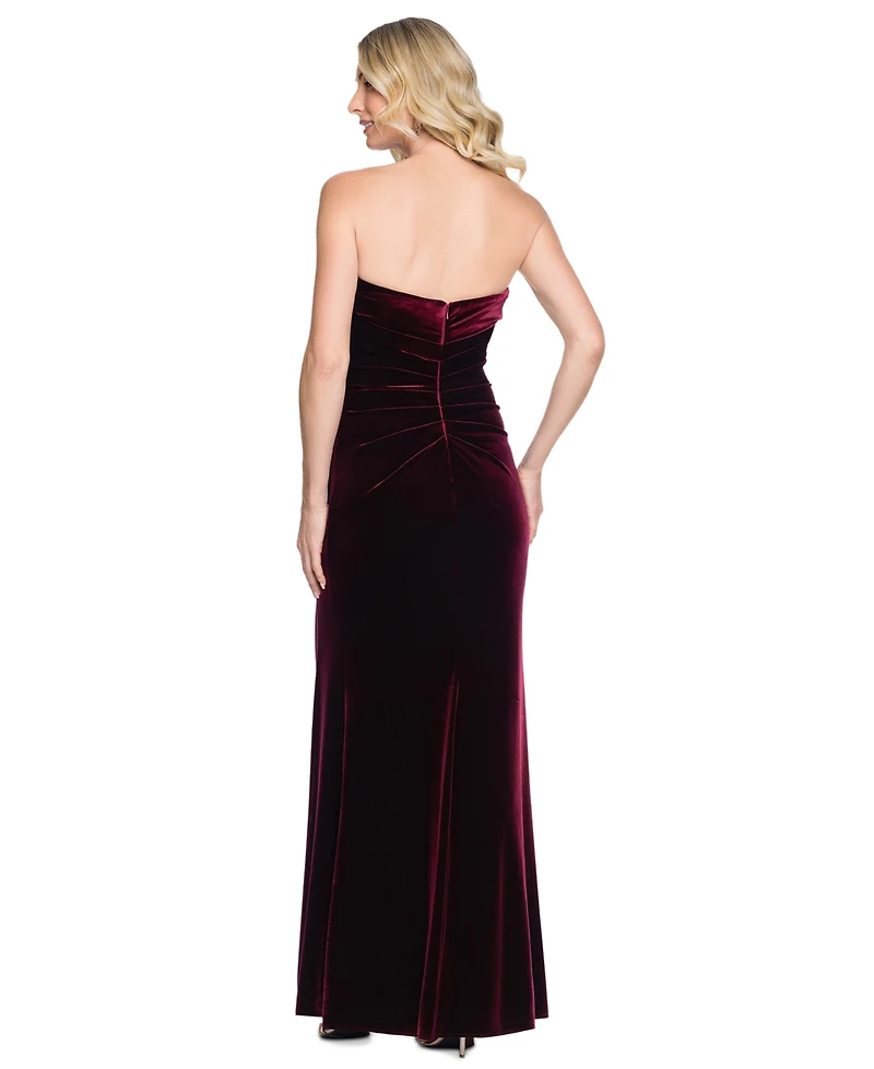 Xscape Women's Velvet Strapless Side Ruched Gown