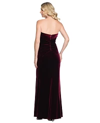 Xscape Women's Velvet Strapless Side Ruched Gown