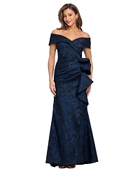 Xscape Women's Brocade Off-the-Shoulder Ruffle Gown