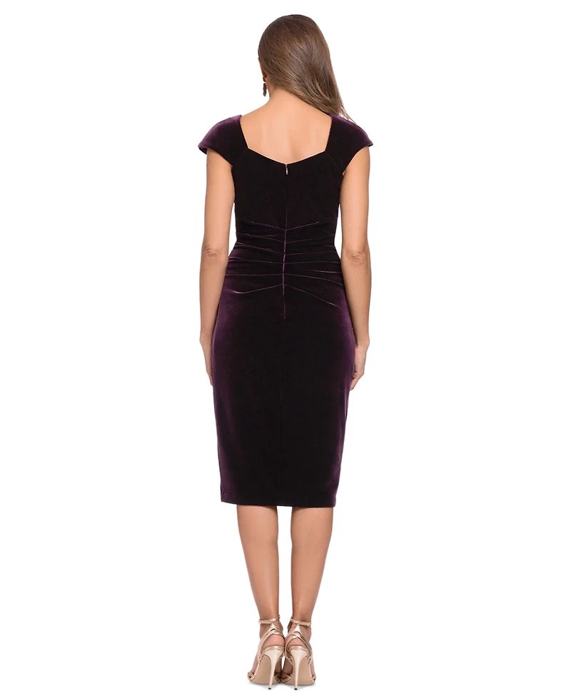 Xscape Women's Velvet Asymmetric Neck Cap Sleeve Dress