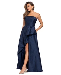 Xscape Women's Brocade Strapless Ruffle Gown