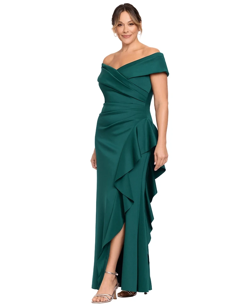 Xscape Plus Off-The-Shoulder Ruffle Sheath Gown