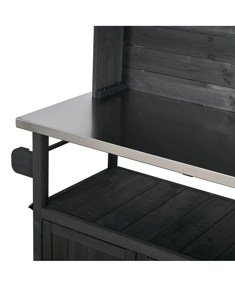 Streamdale Furniture 65"H Large Garden Potting Bench With Stainless Steel Top And Lockable Wheels