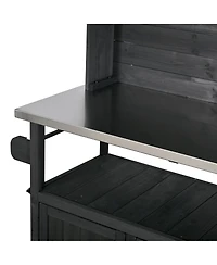 Streamdale Furniture 65"H Large Garden Potting Bench With Stainless Steel Top And Lockable Wheels
