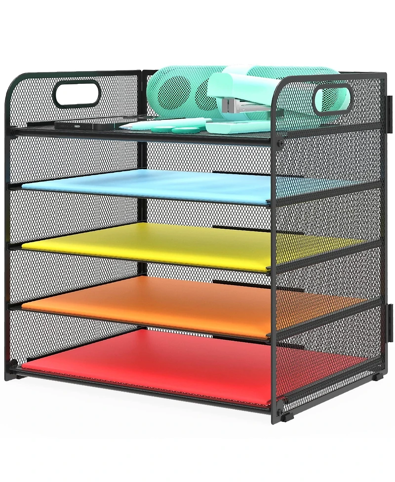 Danrong 5 Tier Mesh Desk File Organizer with Handle for Office Classroom Home