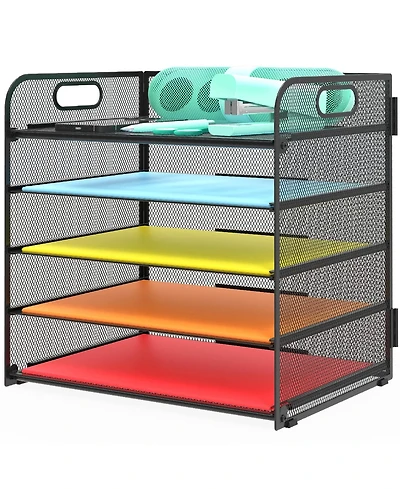 Danrong 5 Tier Mesh Desk File Organizer with Handle for Office Classroom Home
