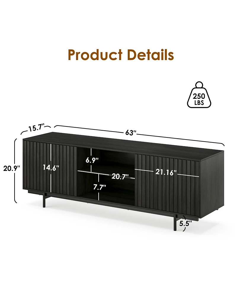 Clihome Mid Century Modern Wood Entertainment Center Tv Stand with Storage and Shelf
