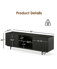 Clihome Mid Century Modern Wood Entertainment Center Tv Stand with Storage and Shelf