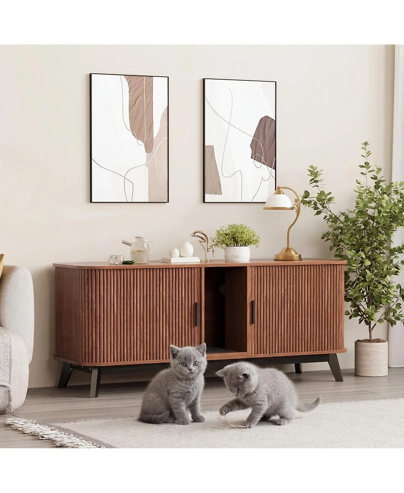 homfan Cat Litter Box Enclosure - 59" Large Hidden Furniture with Sliding Door Access, Ventilated Pet House