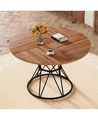 Streamdale Furniture 47.3" Modern Industrial Circular Walnut Dining Table for 4-6