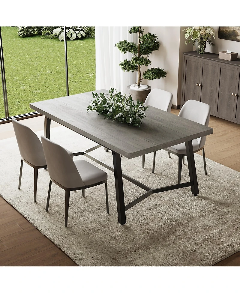 homfan Rectangular Wood Dining Table - 71" Modern Rustic Farmhouse Table with Curved Anti-Collision Edge and Recessed Footrest, Seats 6-8