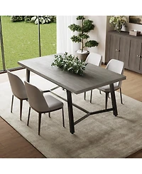 homfan Rectangular Wood Dining Table - 71" Modern Rustic Farmhouse Table with Curved Anti-Collision Edge and Recessed Footrest, Seats 6-8