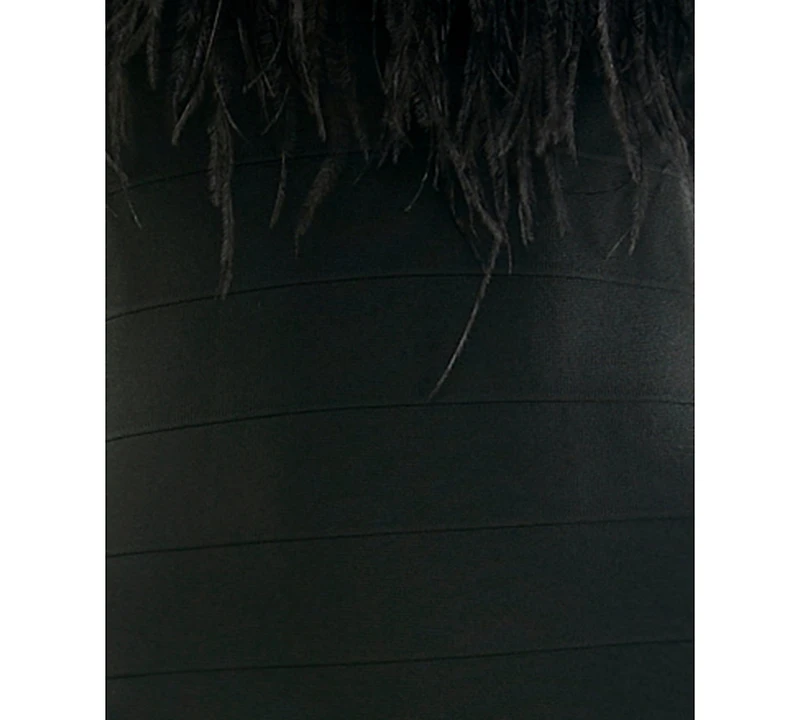 Seni & Cade Juniors' Feather-Trim Bandage Strapless Dress