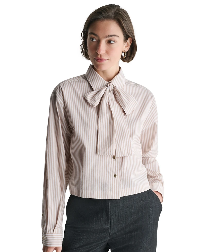 Bcbg Women's Cotton Collared Tie-Neck Blouse
