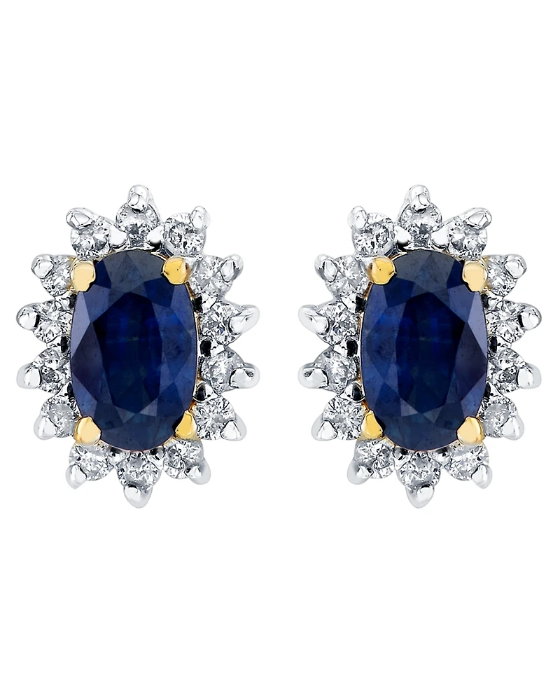 Macy's Sapphire (3/4 ct. t.w.) & Diamond (1/8 ct. t.w.) Stud Earrings in 10k Yellow Gold