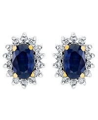 Macy's Sapphire (3/4 ct. t.w.) & Diamond (1/8 ct. t.w.) Stud Earrings in 10k Yellow Gold