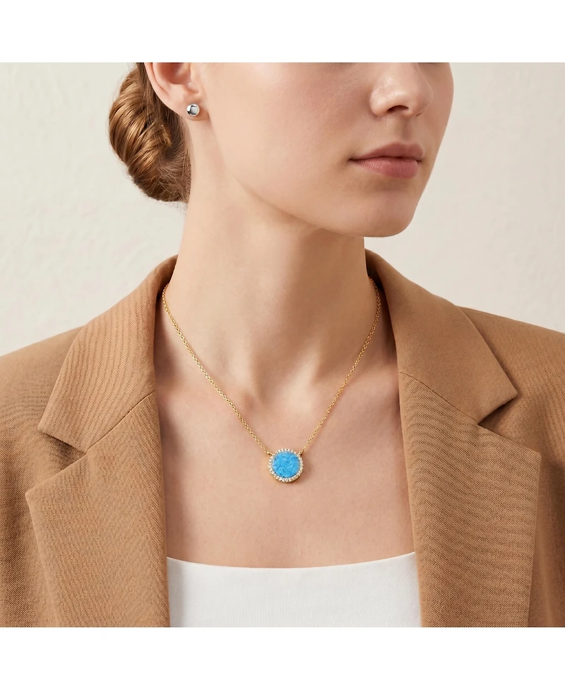 Rachel Glauber Dainty 14K Gold Plated Sparkling Opal and Cz Halo Necklace