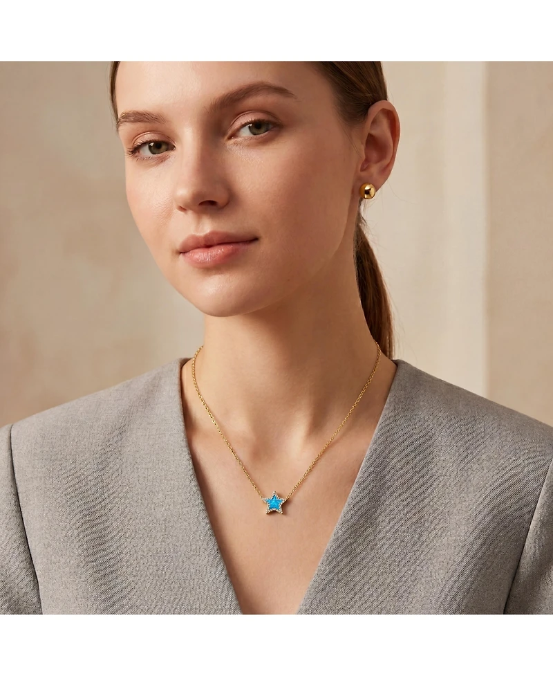 Rachel Glauber 14K Gold Plated Sparkling Star Opal and Cz Halo Necklace