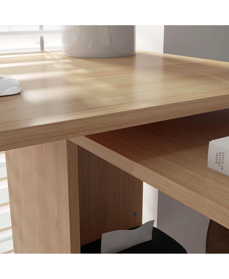 Homcom L Shaped Corner Desk, 360 Degree Rotating Home Office Desk with Storage Shelves, Writing Table Workstation, Maple