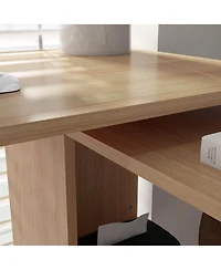 Homcom L Shaped Corner Desk, 360 Degree Rotating Home Office Desk with Storage Shelves, Writing Table Workstation, Maple