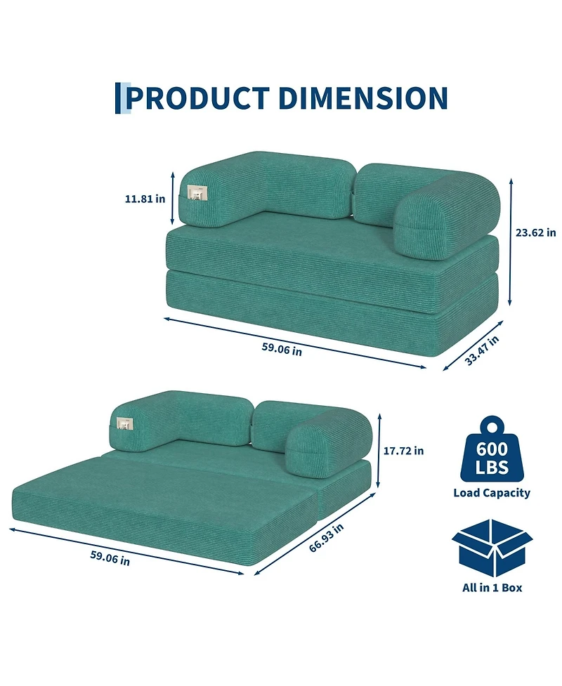 4-in-1 Convertible Folding Sofa Bed, Corduroy Floor Sofa Bed, Frame-Free Floor Lounger with Foam Backrest-Perfect for the Living Room and Bedroom
