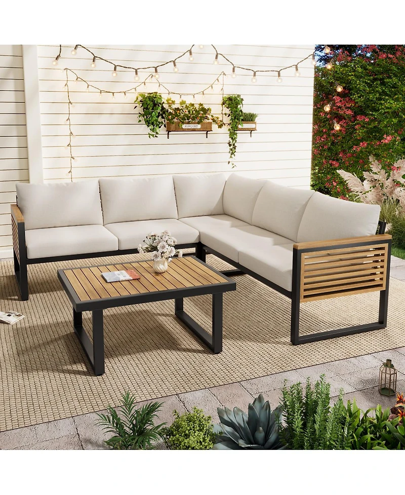 Streamdale Furniture Outdoor 4pc Acacia Wood and Metal Patio Sofa Corner Set