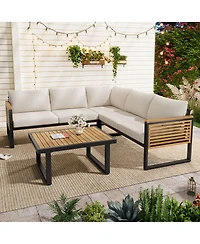 Streamdale Furniture Outdoor 4pc Acacia Wood and Metal Patio Sofa Corner Set